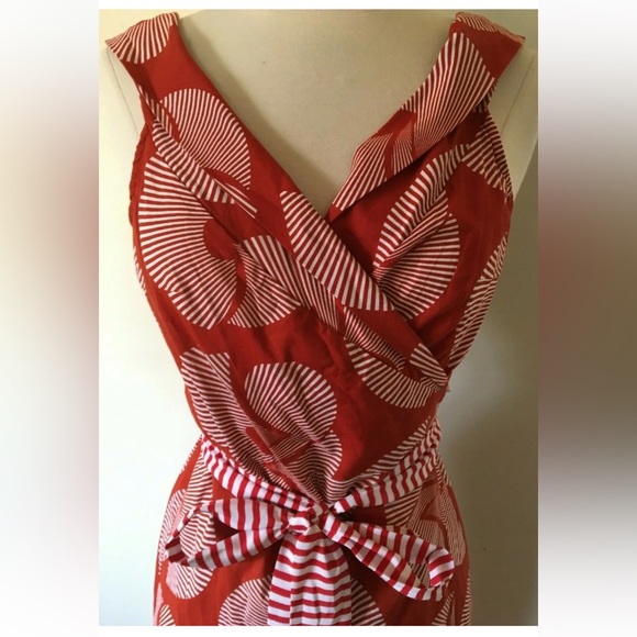 “DONATED” Diane Von Furstenberg, Burnt Orange & White Abstract Swirl Dress, Sz 8 - Picture 3 of 9